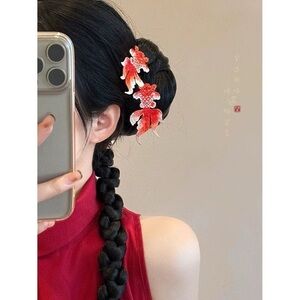 Embroidered Goldfish Hair Clips | Oriental Style Handmade Hairpins Set‎ of 2 new
